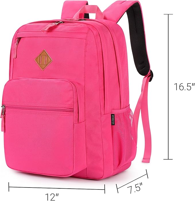 ZORFIN 26L Backpack for School, College, and Travel: Water Resistant Bookbag with 8 Compartments - Hotpink