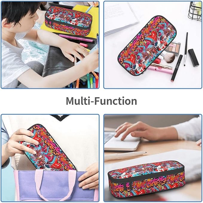 Graffiti Wall, Hip Hop Art Large Pencil Case With Zipper Compartments Stationery Pencil Bag For Kids Teens Students School Supplies
