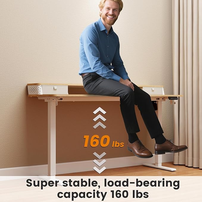 Standing Desk with Drawers and Brushless Motor,Electric Height Adjustable Desk for Walking Pad,Ergonomic Stand Up Desk for Home Office & Gaming,3 Memory Height Preset & Hooks(55" x 24",Oak)
