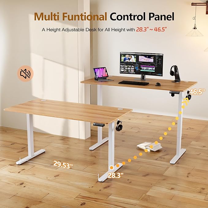 Monomi Electric Standing Desk, 47.2 inches Height Adjustable Desk, Ergonomic Computer Home Office Sit Stand Up Desk with Memory Preset Controller (Light Vintage Brown)
