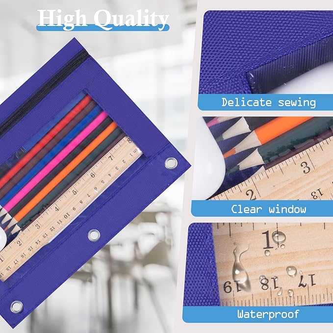YoeeJob 60 Pack Zipper Pencil Pouch for 3 Ring Binder with Clear Window for School and Office Supplies (Blue)
