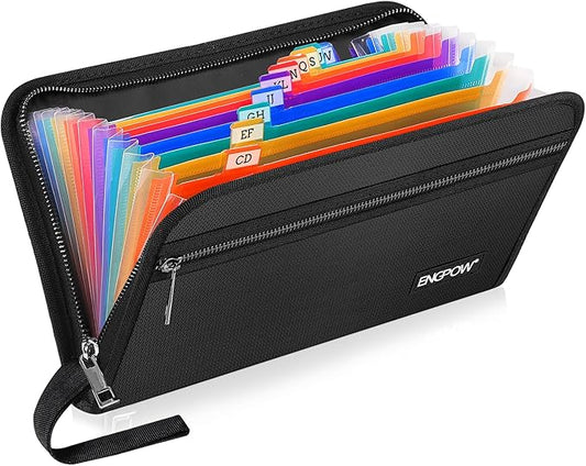 ENGPOW Receipt Coupon Organizer,Fireproof 13 Pockets Expanding File Folder Small Accordian File Organizer,Portable Filing Wallet Holder with Zipper & Labels for A5 Size Files and More(11.4" x 6.7")