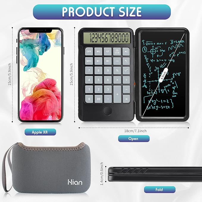 Hion Calculator,12-Digit Large Display Office Desk Calcultors with Erasable Writing Table,Rechargeable Hand held Multi-Function Mute Pocket Desktop Calculator for Basic Financial Home School,Black