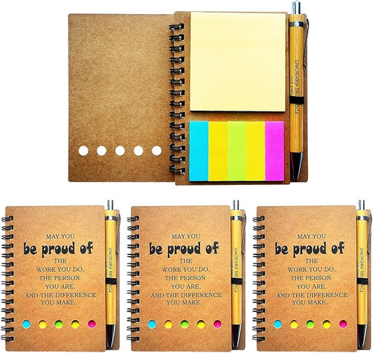 4 Set Spiral Notebook with Pen,60 Sheets,Office/School Supplies,5.7 x 4.1 in,Bulk Inspirational Journals Notepads,Employee Appreciation Gifts,Small Notebooks for Students Teachers Women Men Work & Note (4 SET)
