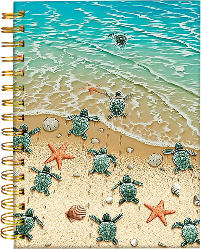 iampanda Spiral Journal Notebook,Strong Twin-Wire Binding with Premium Paper for Girl Women,60 Sheets A5 College Ruled Notebook/Journal,Perfect for School Office Home Gifts,Turtles On The Beach