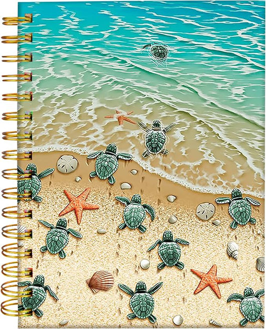 iampanda Spiral Journal Notebook,Strong Twin-Wire Binding with Premium Paper for Girl Women,60 Sheets A5 College Ruled Notebook/Journal,Perfect for School Office Home Gifts,Turtles On The Beach