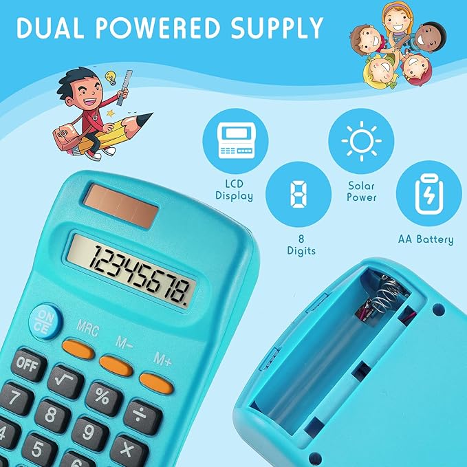 12 Pack Pocket Size Mini Calculator Basic Calculator for Students 8 Digit Display Solar Battery Dual Power Small Desktop Home Office School Students Kids, 4 Colors