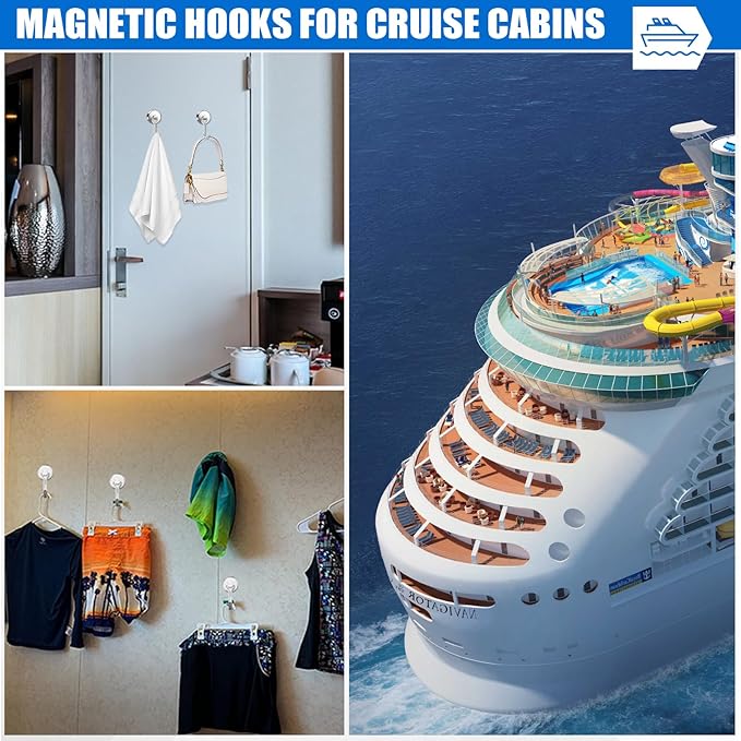LOVIMAG Hooks, 80lbs+ Magnetic Magnet Hook 2025 Cruise Cabin Ship Essentials Heavy Duty Strong Refrigerator Fridge Hanging for Classroom Beach Vacation Kitchen Grills Home Mug Hanger (6 Pack), Silver
