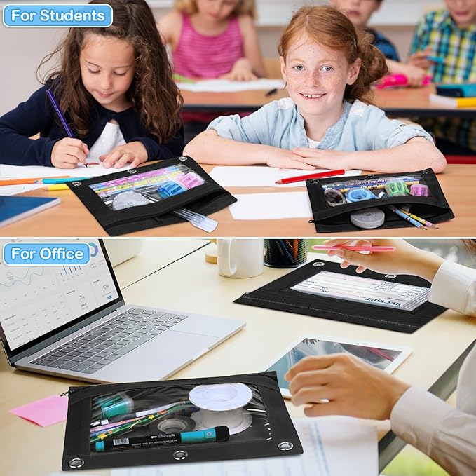 72 PCS Pencil Pouch for 3 Ring Binder, Durable 3 Ring Black Pencil Pouches with Clear Window, Binder Pencil Pouch Bulk for Classroom Office School Supplies