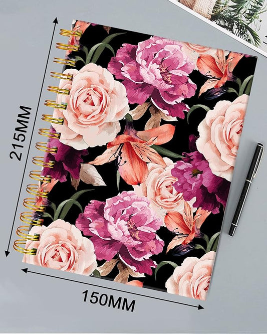 iampanda Spiral Journal Notebook,Strong Twin-Wire Binding with Premium Paper for Girl Women,Fashion 60 Sheets A5 College Ruled Notebook/Journal,Perfect for School Office Home Gifts,Black Pink Rose
