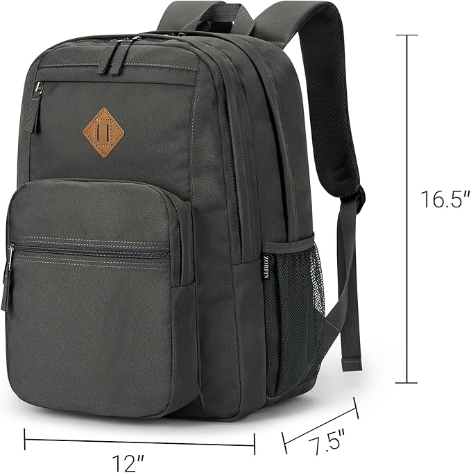 ZORFIN 26L Backpack for School, College, and Travel: Water Resistant Bookbag with 8 Compartments - Forge Grey