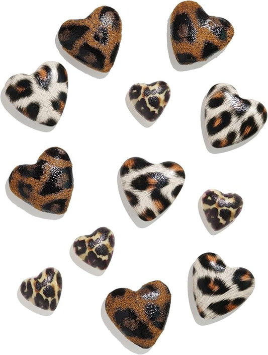 Mymazn Fridge Magnets Cute Refrigerator Magnets, 12Pcs Small Magnets for Whiteboard Cabinet Locker, Heart Decorative Magnets for Classroom Kitchen Office (Brown Leopard)