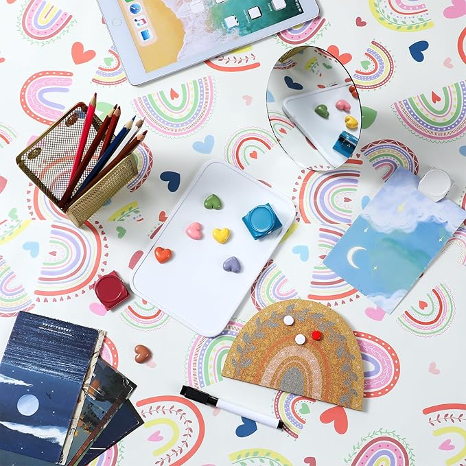 Harloon 15 Pcs Locker Decoration and Organizer Kit Locker Wallpaper Magnetic Pen Holder and Mirror Whiteboard Marker Cork Board with 3 Push Pins 3 Magnetic Clip 6 Magnets(Bohemian Love Rainbow)