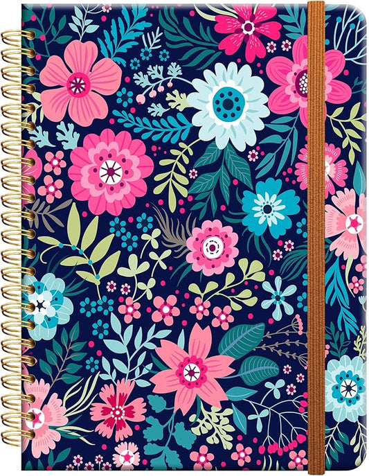 Ruled Spiral Writing Notebook,A5 Hardcover Lined College Journal for Women Lady Girl,Strong Twin-Wire Binding with Premium Paper,8.4" X 6",Perfect for School,Office,Home Gifts(colorful flower)