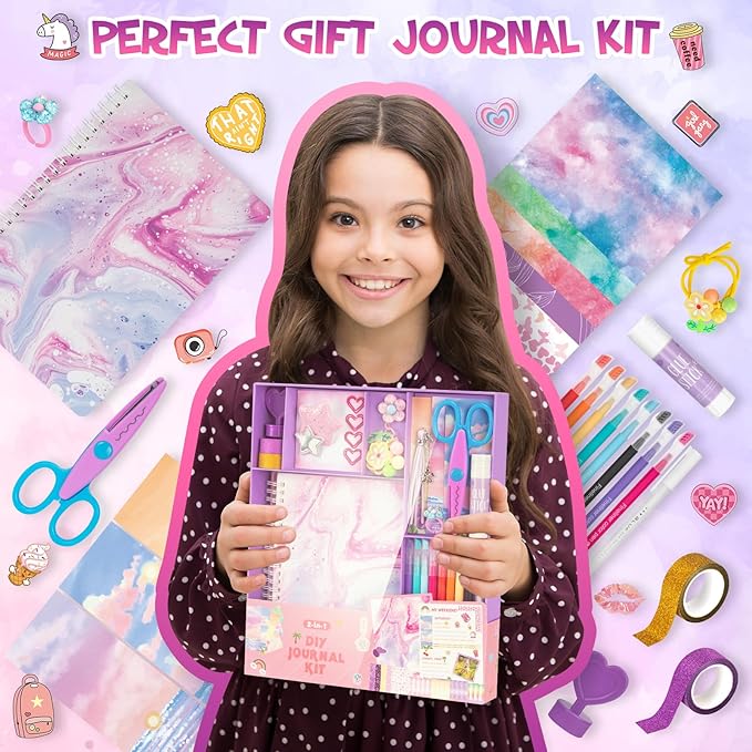 QIYVLOS 2 Pack DIY Journal Kit, Scrapbook Kit Toys for ages 8-13, Birthday Stationary Journaling Supplies Set Arts and Crafts Gifts for Teen Girls Ages 8 9 10 11 12 13 14 Year Old