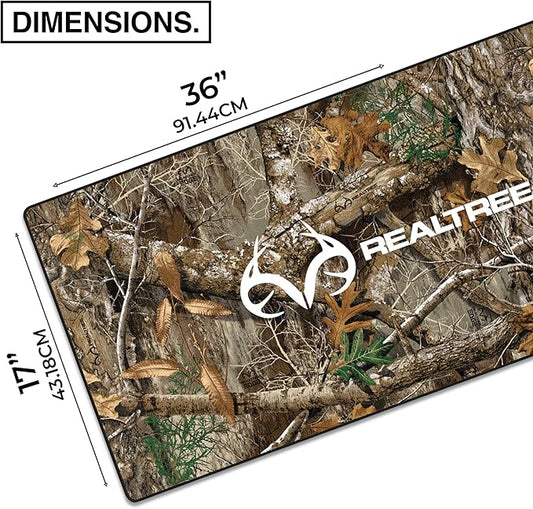 MPCO. Real Tree Large Gaming Desk Pad - 36" x 17" Duraglyde Fabric Edge Green – with Logo Desk Mats - Non-Slip, Washable, Smooth Glide for Precision Gaming & Work