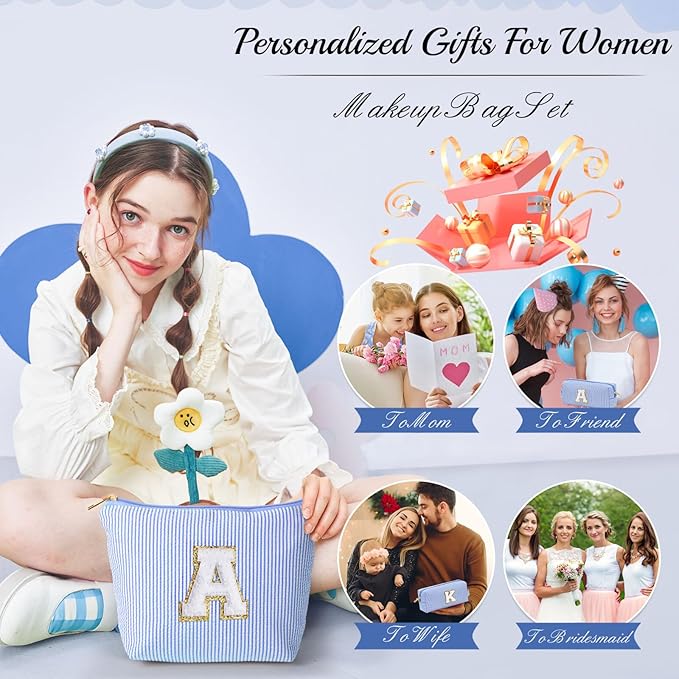 YOOLIFE Travel Makeup Bag for Women, Initial Make Up Bag with Makeup Brush Bag Monogram Makeup Bags 2 Pieces Cute Makeup Bag Personalized Sister Gifts Best Friend Birthday Gifts for Women Her Mom H