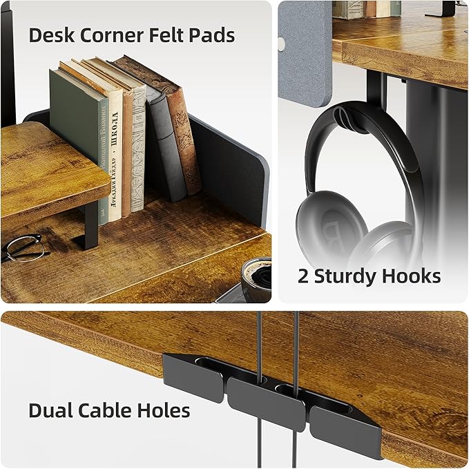 Claiks Electric Standing Desk, 48 x 24 Inches Height Adjustable Desk with Removable Shelves, Stand Up Desks Computer Workstation, Rustic Brown