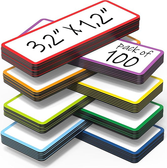 100 Pack Dry Erase Magnetic Labels 3.2x1.2 in - Magnetic Name Tags for Classroom Lockers School Bus - Classroom Magnets for Names - Magnet Labels for Whiteboard Magnet Names Plates for Classrooms