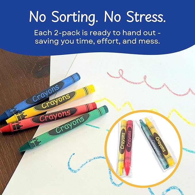 CrayonKing 500 Sets of 2-Packs (1,000 Bulk Crayons) – Non-Toxic, Pre-Wrapped Crayons for Restaurants, Parties, Classrooms, and Events – Kid-Safe, Assorted Colors, Easy to Distribute