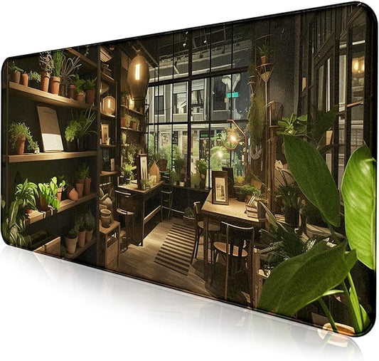 Lndoor Green Plant Expansion Desk Mat, Flower Plant Large Gaming Mouse Mat XXL Laptop Mouse Keyboard Mat 35.4 x 15.7-Inch Office Desk Decoration