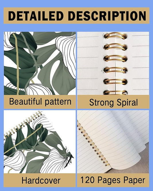 Spiral Notebook A5, Hardcover Journal for Women, 120 Pages Thick College Ruled Paper, Perfect for Office, School, or Home Use(Plants and Vines)