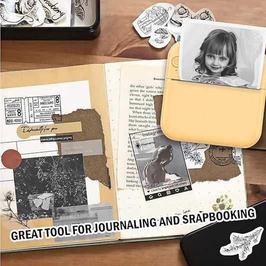 Mini Photo Printer - Portable Pocket Sticker Printers for iPhone Thermal Printer with 10 Rolls Thermal Paper for Photo, Memo, Journal - Yellow