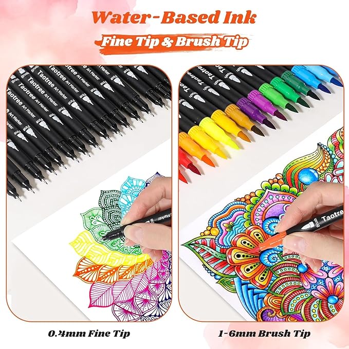 Taotree 150 Colors Dual Tip Art Markers Pens for Kids Adult Coloring Book, Artist Fine & Brush Tip Coloring Markers Drawing Pen for Journaling Note Taking Lettering Calligraphy Craft Art Supplies Set