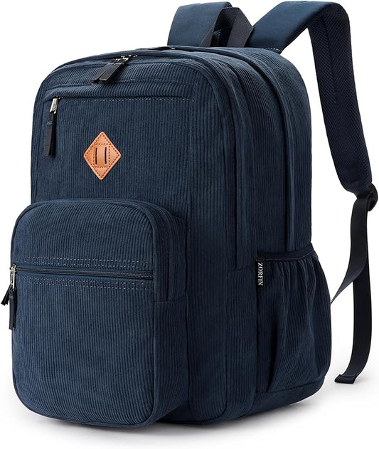 ZORFIN 26L Backpack for School, College, and Travel: Corduroy Bookbag with 8 Compartments - Midnight Blue