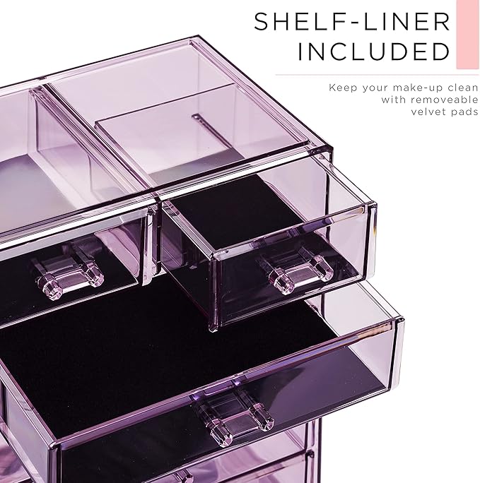 Sorbus Clear Cosmetic Makeup Organizer - Make Up & Jewelry Storage, Case & Display - Spacious Design - Great Holder for Dresser, Bathroom, Vanity & Countertop (4 Large, 2 Small Drawers) [Purple]