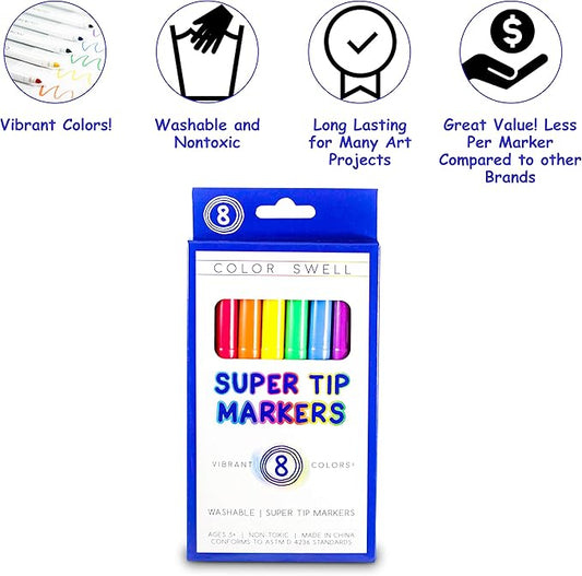 Color Swell Super Tip Washable Bulk Markers Pack 50 Boxes of 8 Vibrant Colors (400 Total Markers) Perfect for Kids, Parties, Classrooms