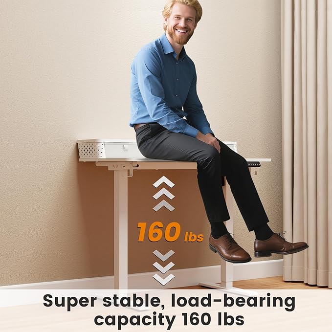 Small Standing Desk with Drawers and Brushless Motor,Electric Sit Stand Desk for Walking Pad,Ergonomic Stand Up Desk for Home Office & Gaming,3 Memory Height Preset & Hooks(35" x 20",White)