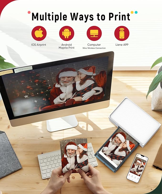 Liene M100 4x6'' Photo Printer Bundle (220 pcs +6 Ink Cartridges), Wi-Fi Picture Printer for iPhone, Android, Smartphone, Computer, Dye-Sublimation, Portable for Home Use