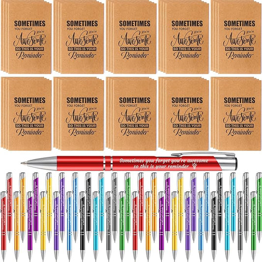 Sabary 100 Pcs Back to School Gifts Inspirational Notepads Ballpoint Pens Sets Mini Motivational Pocket Notebooks Journals Bulk Teacher Appreciation Presents for Office Supplies(Appreciation Gifts)