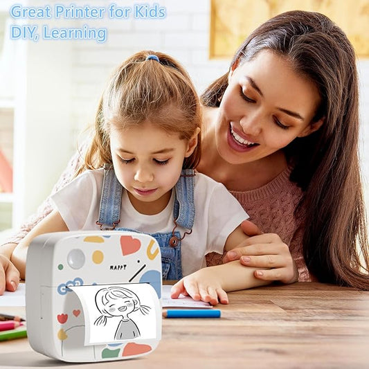 Sticker Printer with 9 Rolls Thermal Paper, Little Thermal Printer Compatible with iOS & Android, Pocket Inkless Mini Sticker Maker, Label Maker Machine for Study, Journal, Memo, Notes