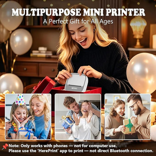 Mini Sticker Printer - S1 Portable Sticker Maker Machine with 1 Roll Sticker Paper, Bluetooth Print Pods Pocket Printer for Study Notes, Graphics, Students, Kids Gift, Free App, Grey