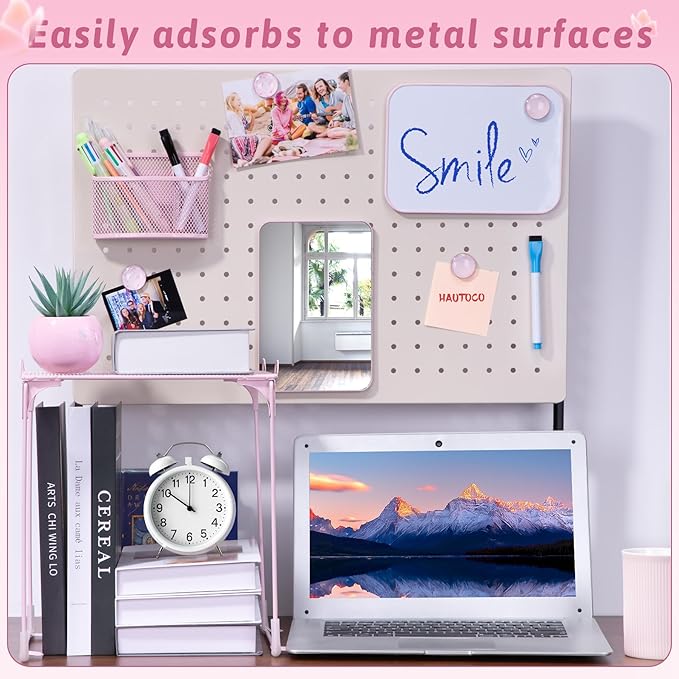 HAUTOCO 11-Piece Locker Accessories Kit with Shelf, Magnetic Mirror, Magnetic Whiteboard, Pen Holder, Magnets, Markers, Back to School Essentials Pink Locker Decorations Organizer Supplies for Girls