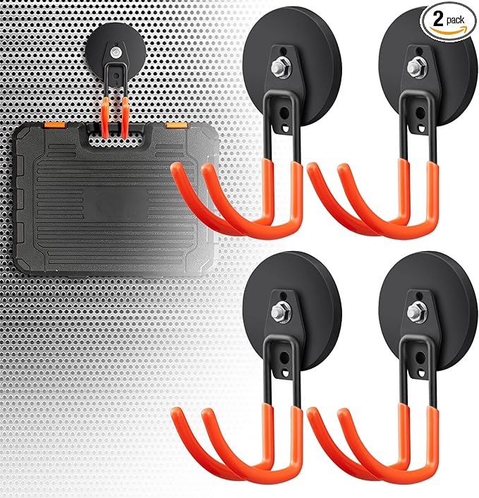 4Pcs Large Strong Magnetic Hooks for Hanging Heavy Duty, 3.5in Neodymium Magnet Storage Utility Hooks, Steel Long Magnetic Holder/Hanger Hook Organizer for Hanging Garage/Garden/Power Tools