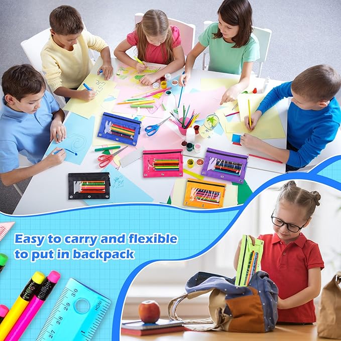Zhehao 100 Pieces Zipper Binder Pencil Pouches Bulk 3 Ring Binder Pouches Zipper Pouches Case with Window Ring Binder Pencil Bags Case Office School Supplies (8 Colors,Single Layer)