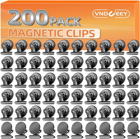 VNDUEEY 200 Pack Black Magnetic Clips Fridge Magnets, Magnetic Paper Clip, Whiteboard Magnets Refrigerator Magnet, Strong Magnets with Clips for Home, Office,Teaching