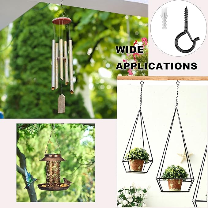 PlusRoc 40 Pack Ceiling Hooks for Hanging Plants, String Lights, Heavy Duty Outside Screw in Q-Hanger, 2.2 Inch Black Cup Hooks, Wall Ceiling Deck Mount