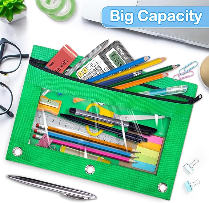 72 PCS Pencil Pouch for 3 Ring Binder, Zipper Pencil Pouch in 6 Colors, Durable 3 Ring Pencil Pouch with Clear Window, Binder Pencil Pouch Bulk for Classroom Office School Supplies