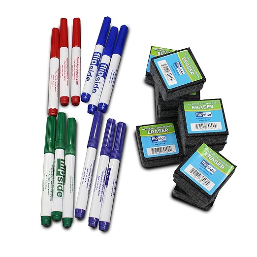 Flipside Products Two Sided Rectangular Graph Dry Erase Answer Paddles with Black Dry Erase Marker And Erasers, Auction, Handheld Whiteboard, Handle Response Board, 36 Pieces, Math Practice, Set of 12