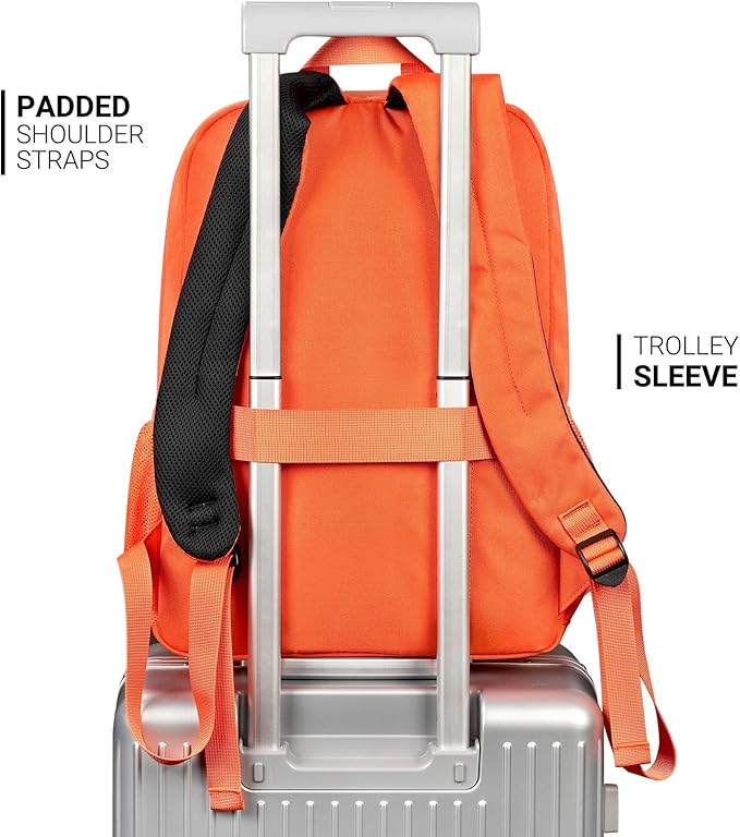 ZORFIN 26L Backpack for School, College, and Travel: Water Resistant Bookbag with 8 Compartments - Tangerine