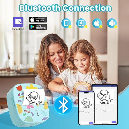 Mini Portable Sticker Printer, Mini Thermal Printer with 3 Rolls Paper, Bluetooth Inkless Printpods, Pocket Label Maker Suitable for Creative DIY, Diaries, Photos, Study Notes - Blue