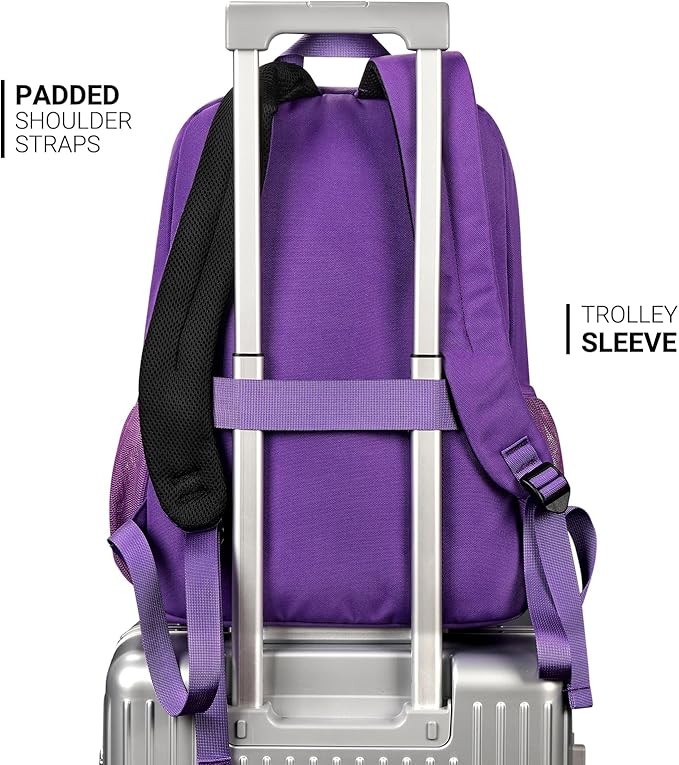 ZORFIN 26L Backpack for School, College, and Travel: Water Resistant Bookbag with 8 Compartments - Purple