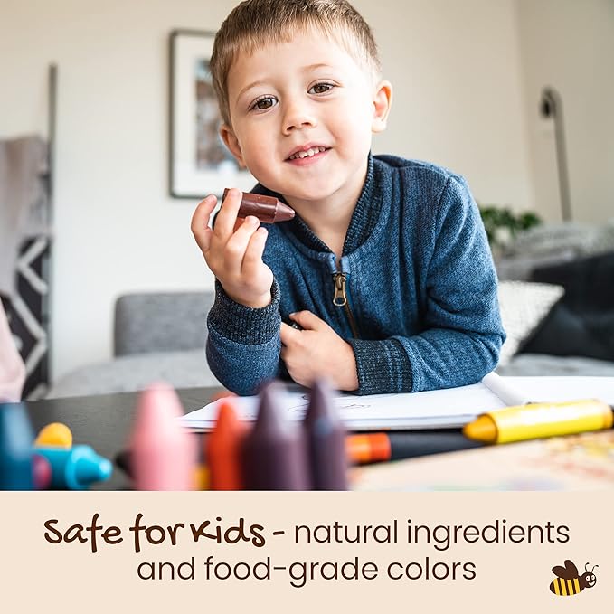 Honeysticks 100% Pure Beeswax Crayons (12 Pack) - Non Toxic Crayons, Safe for Babies and Toddlers, for 1 Year Plus, Handmade in New Zealand with Natural Beeswax, Food-Grade Colors, Eco-Friendly