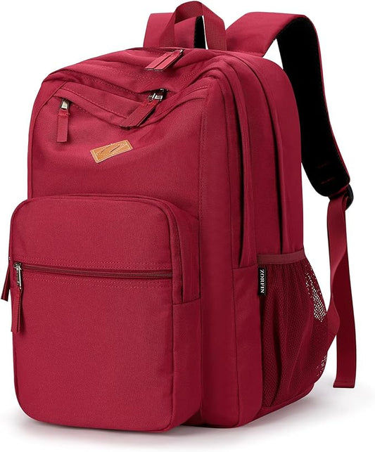 ZORFIN 26L Backpack for School, College, and Travel: Water Resistant Bookbag with 8 Compartments - Russet Red