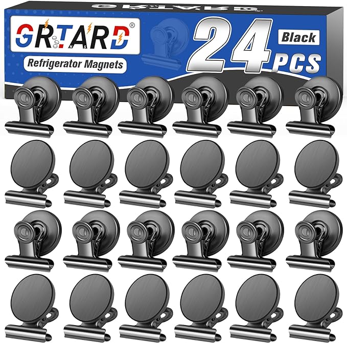 Grtard 48 Pack Magnetic Clips Heavy Duty, Magnet Clips for Fridge, Refrigerator Magnets with Clips, No-Scratch Strong Magnetic Clips for Refrigerator, Whiteboard, Cruise Cabins, Locker(Black)