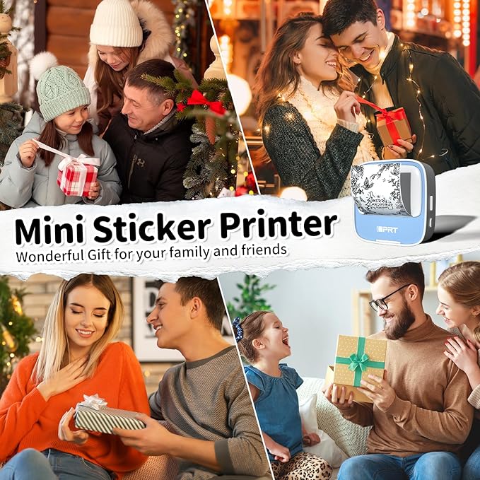 iDPRT Sticker Printer, Portable Thermal Printers Bluetooth Inkless Printer with 1 Roll Sticker Paper, Sticker Maker for Home Office School, Compatible with Android & iOS Phones, Blue